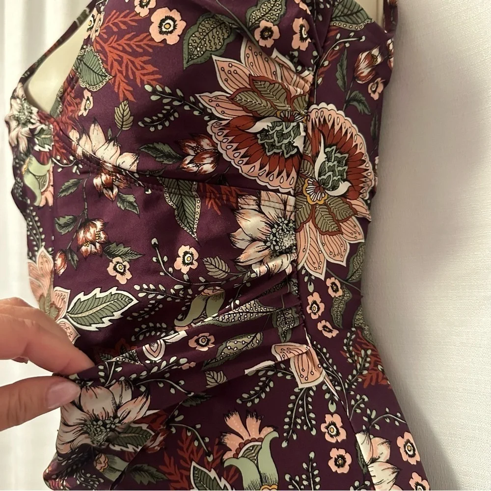 Anne Cole Size 10 20M0033 Wine Floral Print Boho Flattering One Piece Swimsuit - Picture 2 of 11